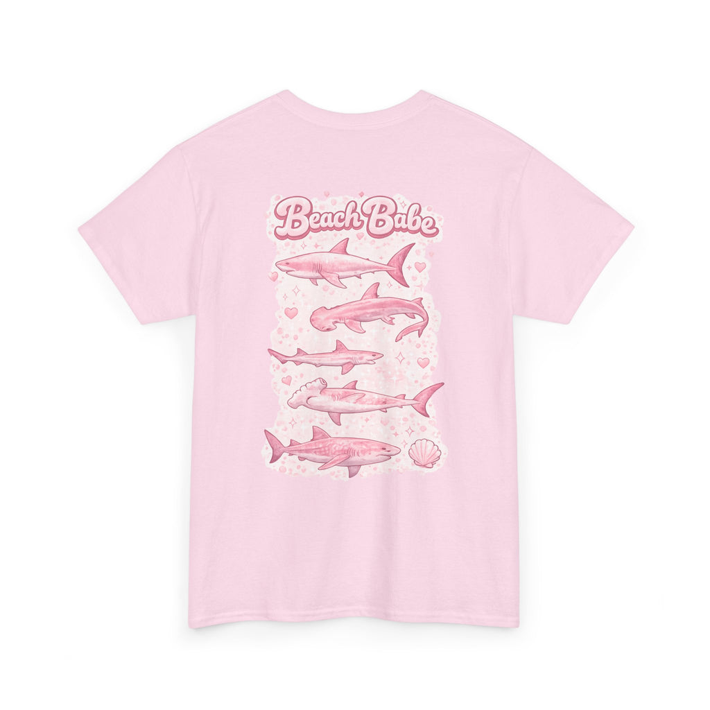 Beach Babe Shark Tee — Pink Retro Graphic T‑Shirt