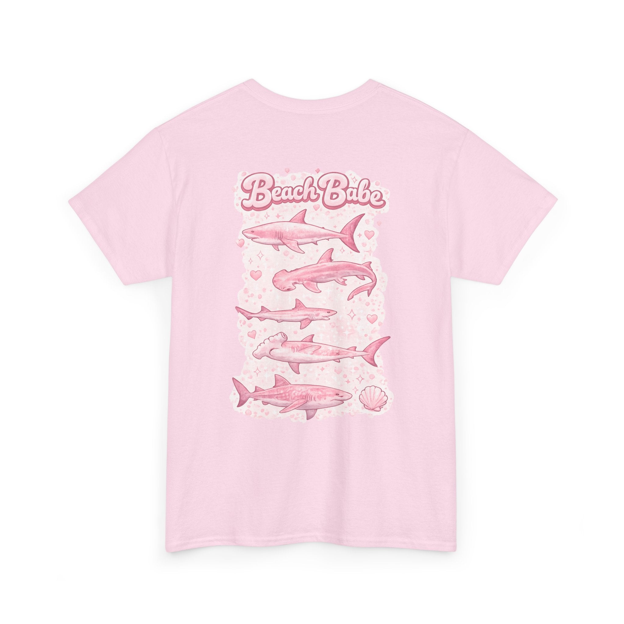 Beach Babe Shark Tee — Pink Retro Graphic T‑Shirt