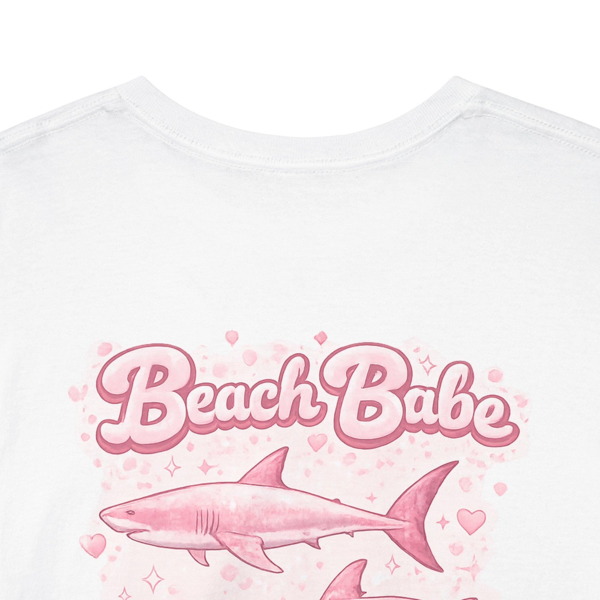 Beach Babe Shark Tee — Pink Retro Graphic T‑Shirt