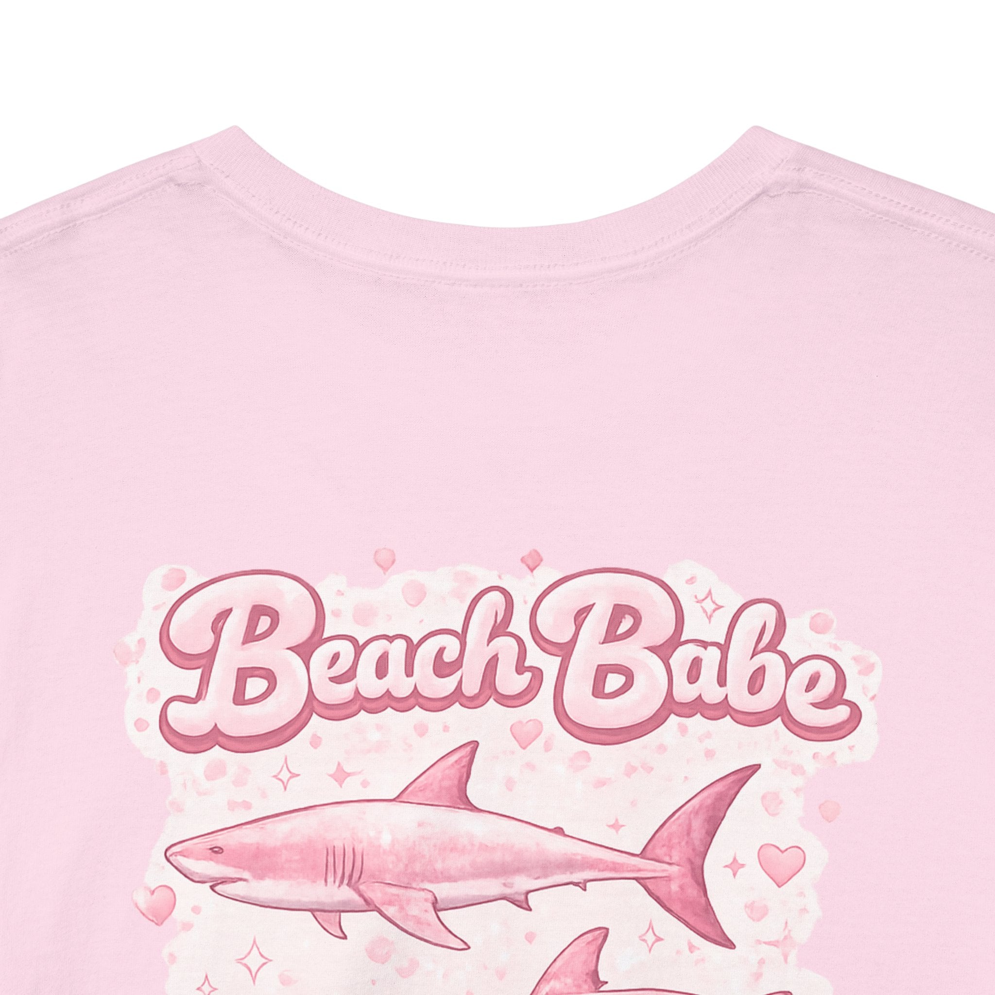 Beach Babe Shark Tee — Pink Retro Graphic T‑Shirt