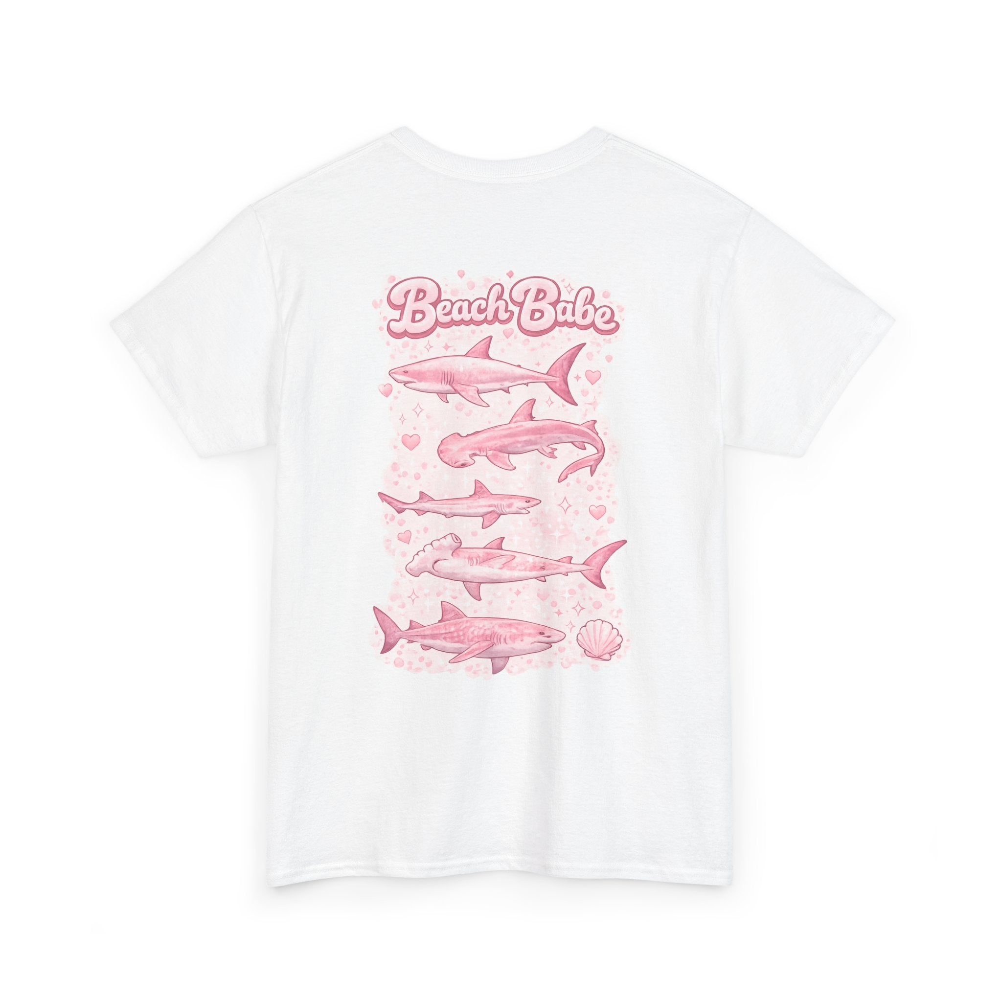 Beach Babe Shark Tee — Pink Retro Graphic T‑Shirt